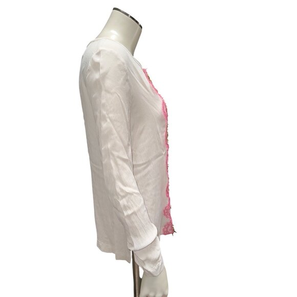 Boutique Moschino 6 White Silk Blend Blouse Floral Lace Embroidery Designer Top - Picture 6 of 12